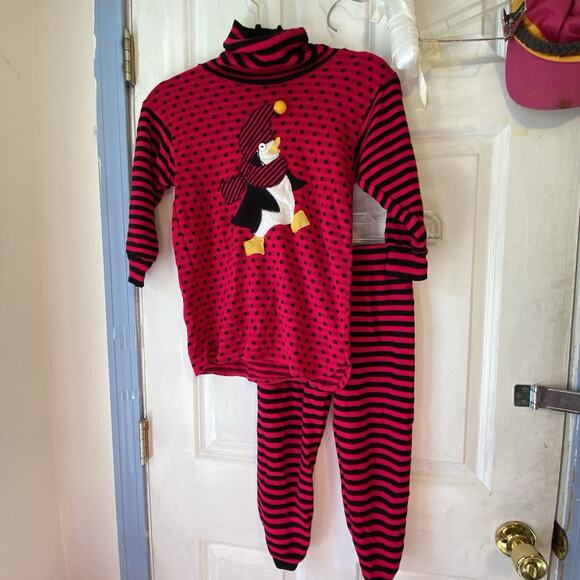 Vintage Bull Frog USA Made Girl Outfit Set Sweater & Pants Sz 6 Black Pink Strip - Picture 5 of 7